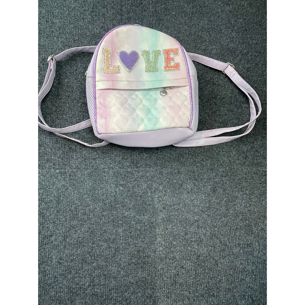 OMG Accessories Pastel Tie Dye LOVE Quilted Heart Mini Backpack Purple Pink